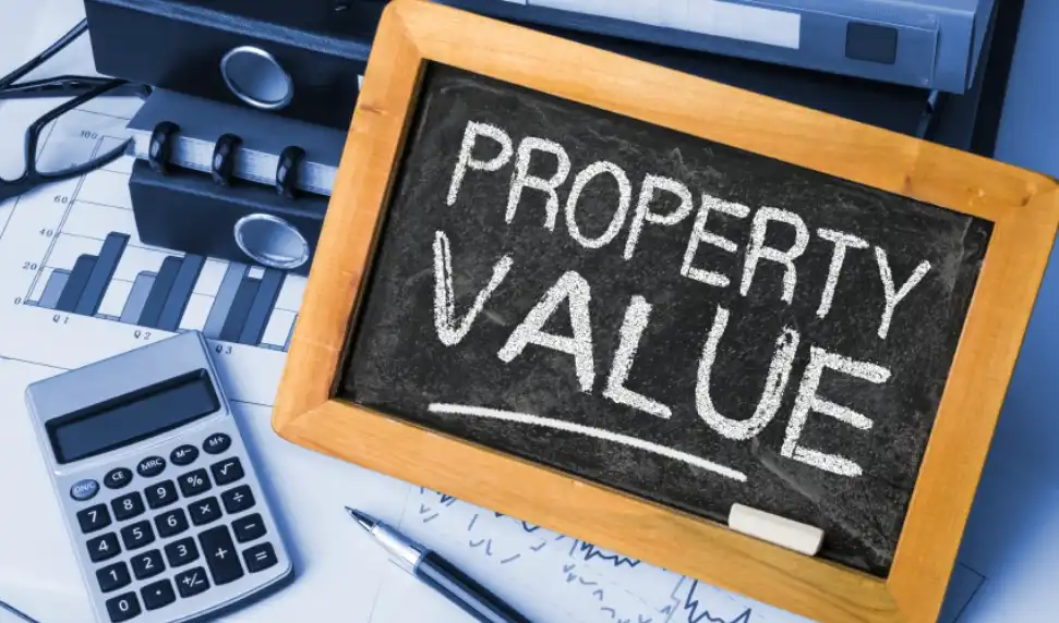 Illustration of market uncertainty with graphs, charts, and financial indicators, highlighting property value