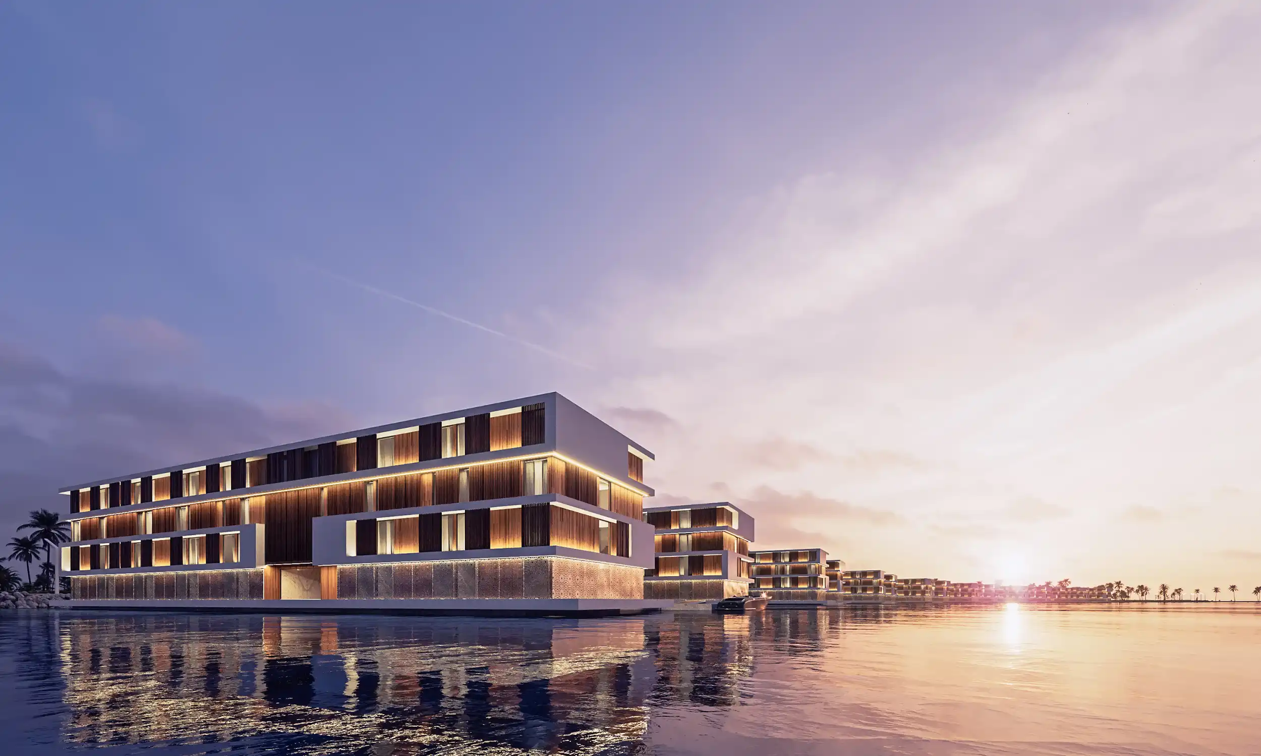 Rendering Image of floating hotels at Qetaifan Island North